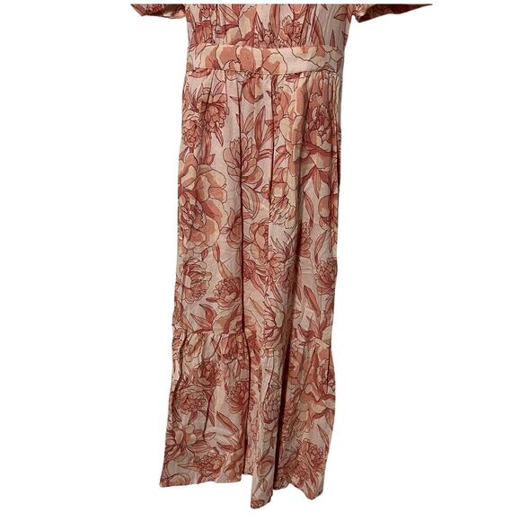 CECE WOMENS SIZE SMALL FLORAL PUFF SLEEVE BELTED LINEN BLEND MAXI DRESS PINK NEW - Picture 8 of 13